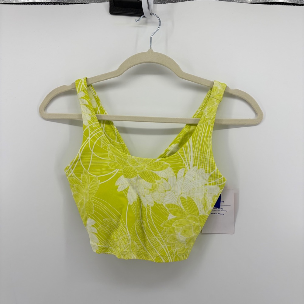 JoyLab Womens XS Lime Green Floral Twist Back Longline Sports Bra Yoga Top